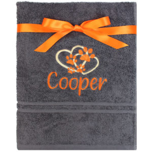 Personalised Dog Embroidered Paws Luxury Pet Bath Towel