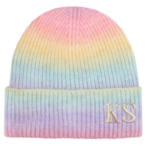 Personalised Rainbow Pastel Knitted Rib Beanie Hat
