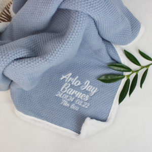 Personalised Embroidered Baby Boys Sherpa Lined Blanket