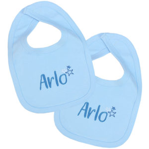 Personalised Embroidered Boys Blue Stars Baby Bibs