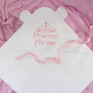 Personalised Embroidered Princess Tiara Hooded Ears Baby Towel