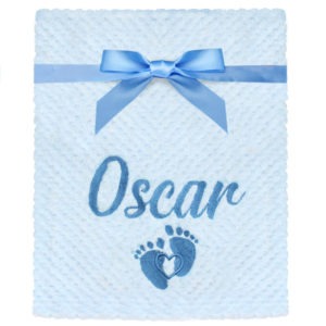 Personalised Embroidered Footprint Blue Fluffy Baby Blanket