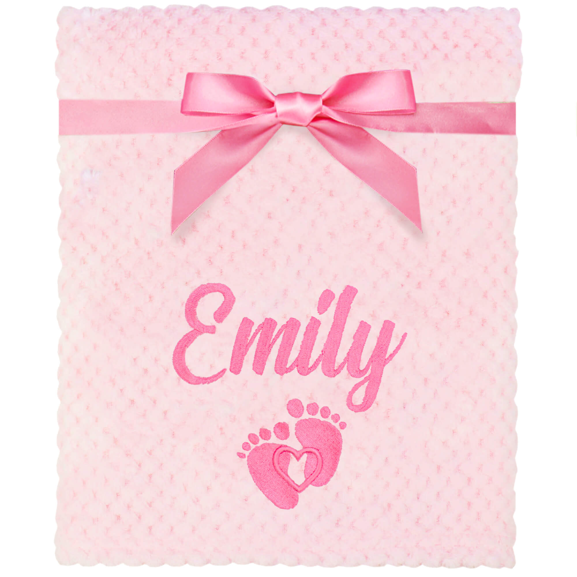 Personalised Embroidered Footprint Pink Fluffy Baby Blanket