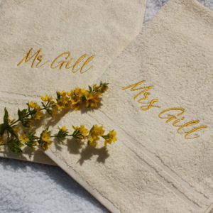 Personalised Mr & Mrs Cream & Gold Luxury Wedding Bath Towels