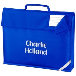 Personalised Embroidered Name School Book Document Satchel Bag - Blue