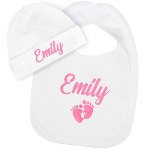 Personalised Embroidered Footprint Baby Bib & Hat