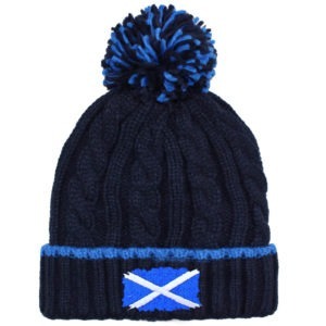 Men's Scotland Flag Embroidered Navy Bobble Hat