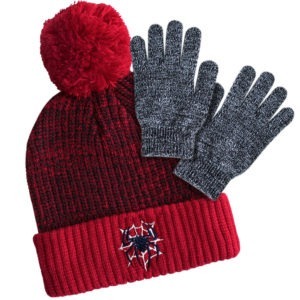 Boys Embroidered Spider Red Bobble Hat & Gloves (4-8 Years)