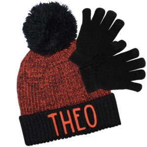 Personalised Orange Bobble Hat & Touchscreen Gloves