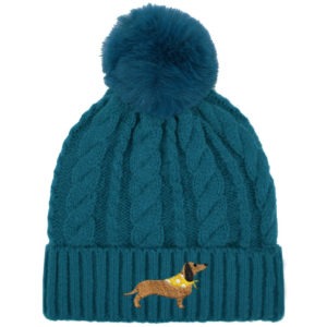 Ladies Dachshund Sausage Dog Fleece Lined Knitted Bobble Hat
