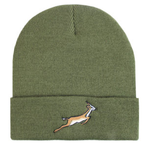 Springbok Embroidered Soft Rib Khaki Beanie Hat