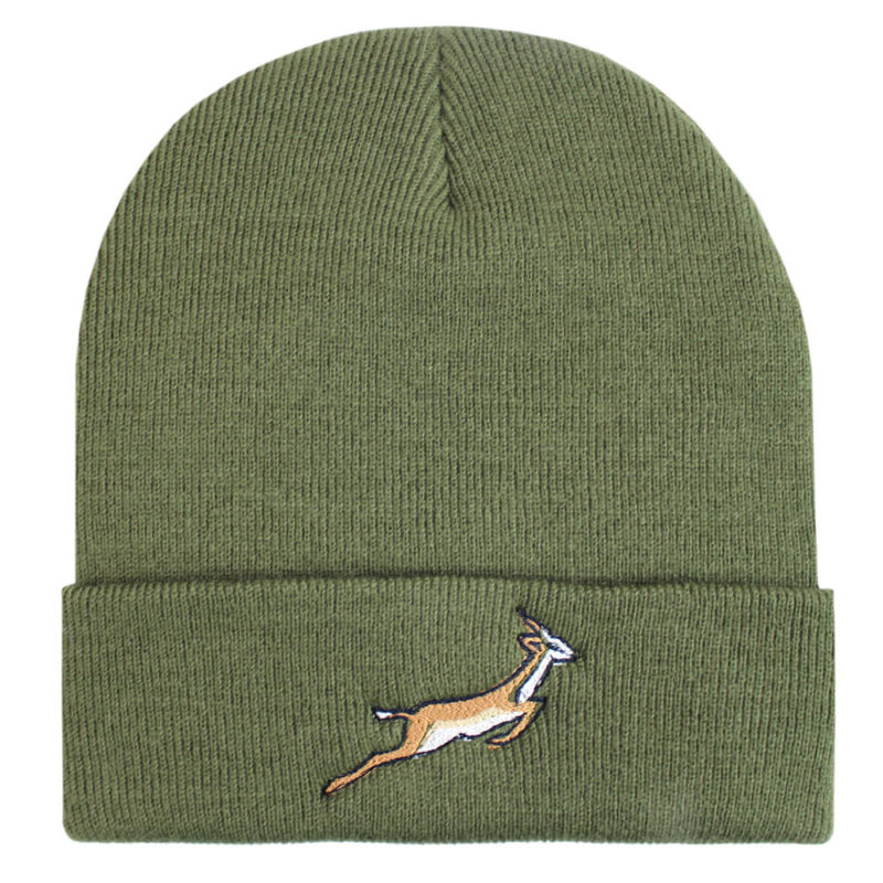 Springbok Embroidered Soft Rib Khaki Beanie Hat | TeddyT's