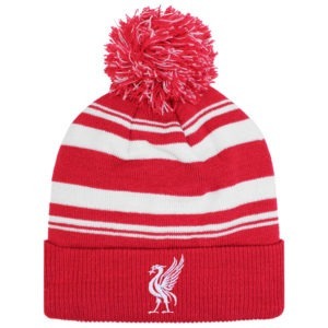 Men's Liverpool Liver Bird Embroidered Stripy Bobble Hat - Red & White