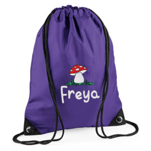 Personalised Forest Toadstool Name Drawstring Bag