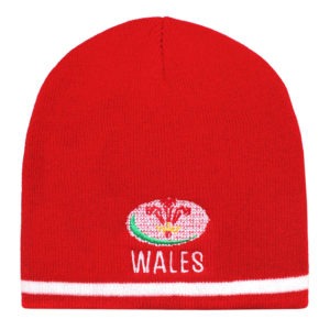 Wales Rugby Ball & Feathers Red Beanie Hat