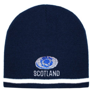 Scotland Rugby Ball Thistle Navy Beanie Hat