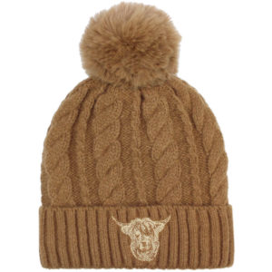 Adult Highland Cow Luxury Bobble Hat (Caramel)