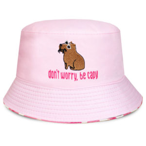 Capybara Don't Worry Be Capy Bucket Cotton Sun Hat (Pink)
