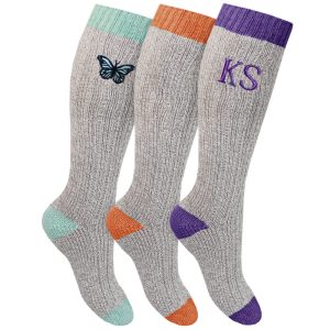 Women's Personalised Embroidered Wool Walking Boot Socks - Butterfly