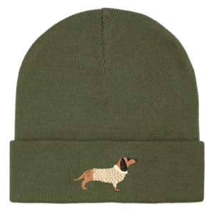 Dachshund Sausage Dog Embroidered Soft Knit Khaki Beanie Hat
