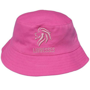 Embroidered kids Lionesses Cotton Pink Bucket Hat - 7-10 Years