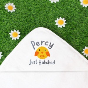 Personalised Baby Towel Just Hatched Easter Chick