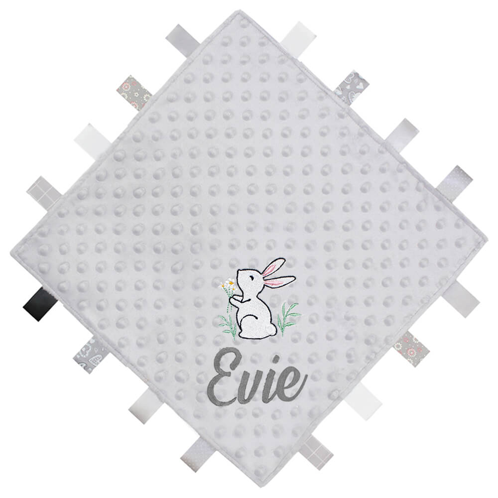 Personalised Spring Bunny Taggy Ribbon Baby Comforter