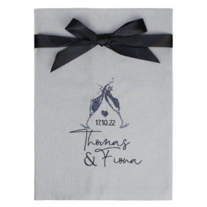 Personalised Grey & Black Wedding Date Tea Towel