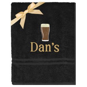Black Bath Towel with Beer embroidery