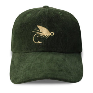 Men's Fishing Fly Embroidered Green Corduroy Cap