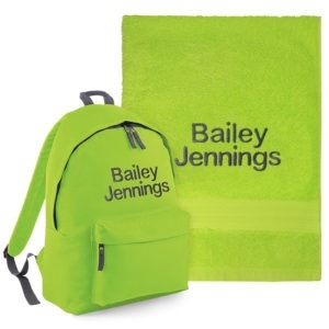 Personalised Backpack Bag and Swimming Towel (Bright Green)