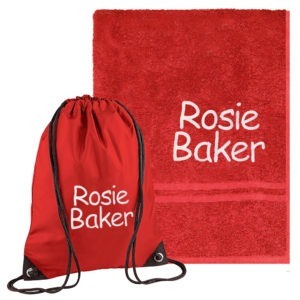 Personalised Red Embroidered School Swimming Bag & Towel