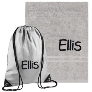 Personalised Grey Embroidered School Swimming Bag & Towel