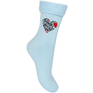 Thank You Teacher Appreciation Embroidered Fluffy Bed Socks - Pastel Blue