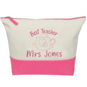 Embroidered Best Teacher Cup of Tea Travel Accessory Bag
