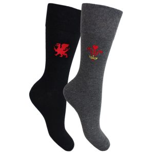 Men's Welsh Dragon & Rugby Feathers Socks Set