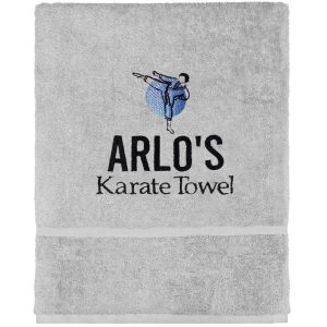 Personalised Karate & Kickboxing Embroidered Hand Towel - Grey