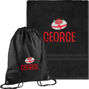 Personalised Rugby Swimming Towel & Bag (England)