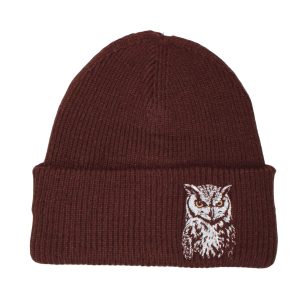 Men's Owl Embroidered Soft Fine Knit Beanie Hat