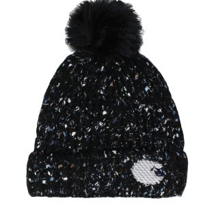 Women's Sheep Black Glitter Fleck Fleece Lined Bobble Hat