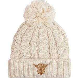 Adult Highland Cow Luxury Bobble Hat (Cream)
