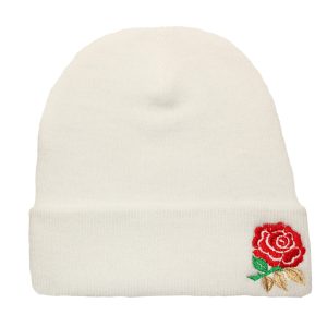 Ladies World Cup Rose Embroidered Fine Knit White Beanie Hat