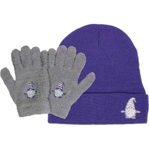 Women's Purple Beanie Hat and Boucle Gonk Gnome Gloves