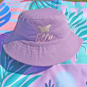 Personalised Girl's Butterfly Embroidered Lilac Sun Hat