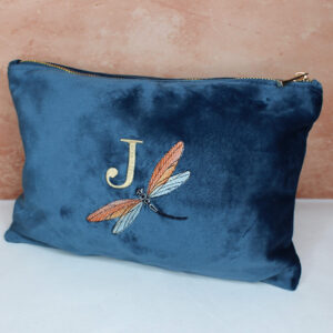 Personalised Teal Velvet Dragonfly Toiletry Wash Bag