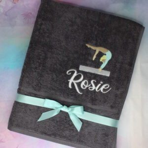 Personalised Embroidered Name Gymnastics Grey Towel