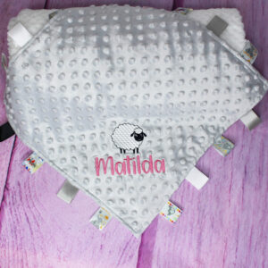Personalised Sheep Baby Silver Taggy Comforter