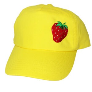 Bright Yellow Embroidered Strawberry Baseball Cap