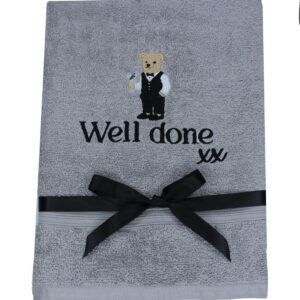 Personalised Bear Celebration Message Silver Hand Towel