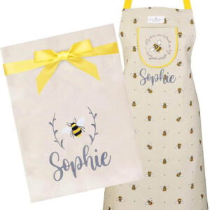 Personalised Bumble Bees Embroidered Kitchen Apron and Tea Towel